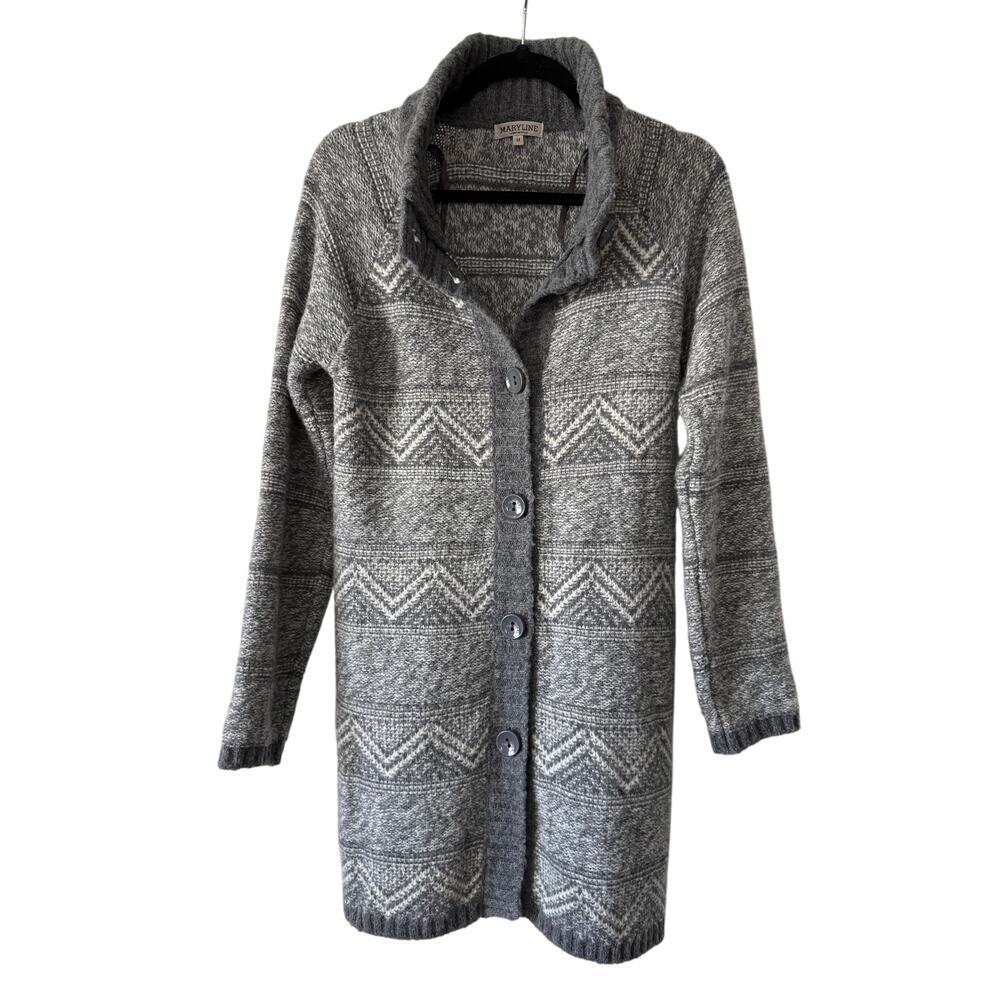 Maryline Wool Blend Multi Gray Long Cardigan Sweater Buttons Made in Italy | EUC